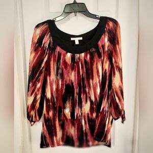 JM Collection Red and Black Patterned Blouse